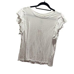 Industry Flutter Sleeve Tee Shirt Plus Size XL White Cotton Pullover Womens